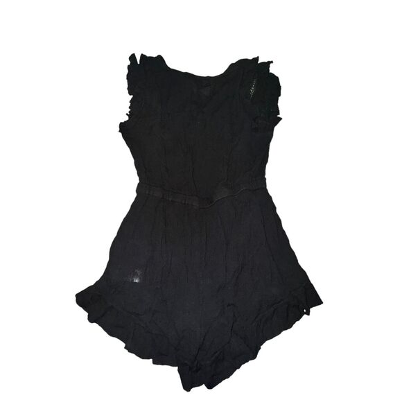 Cleobella Romper Womens Size S Black Sleeveless Ruffle Lace Button Front Pockets - Picture 7 of 9